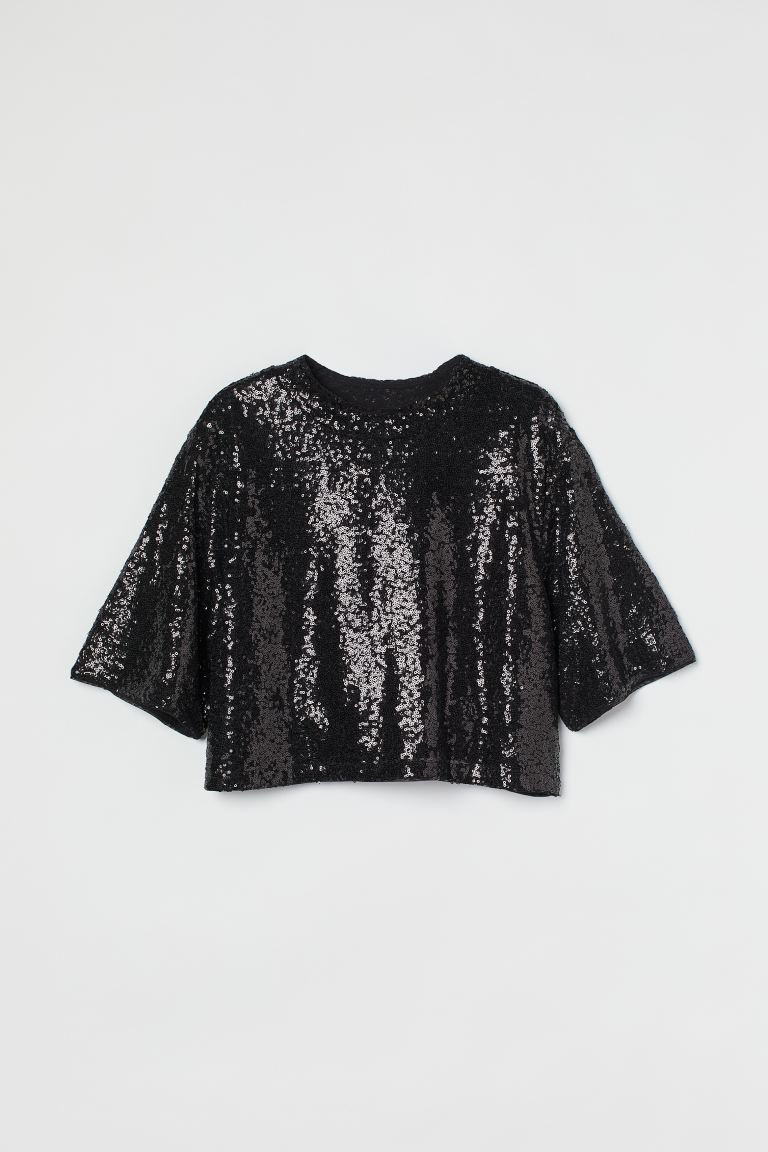 Sequined Crop Top | Black Sequin Top | Dressy Tops | H&M (US + CA)