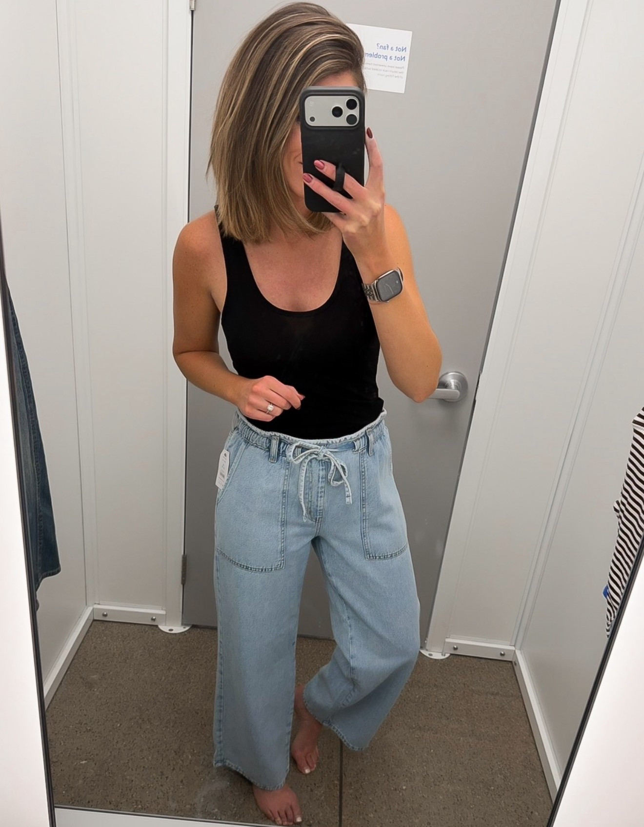 New Walmart pull on jeans. Very comfortable. 
Wearing medium 