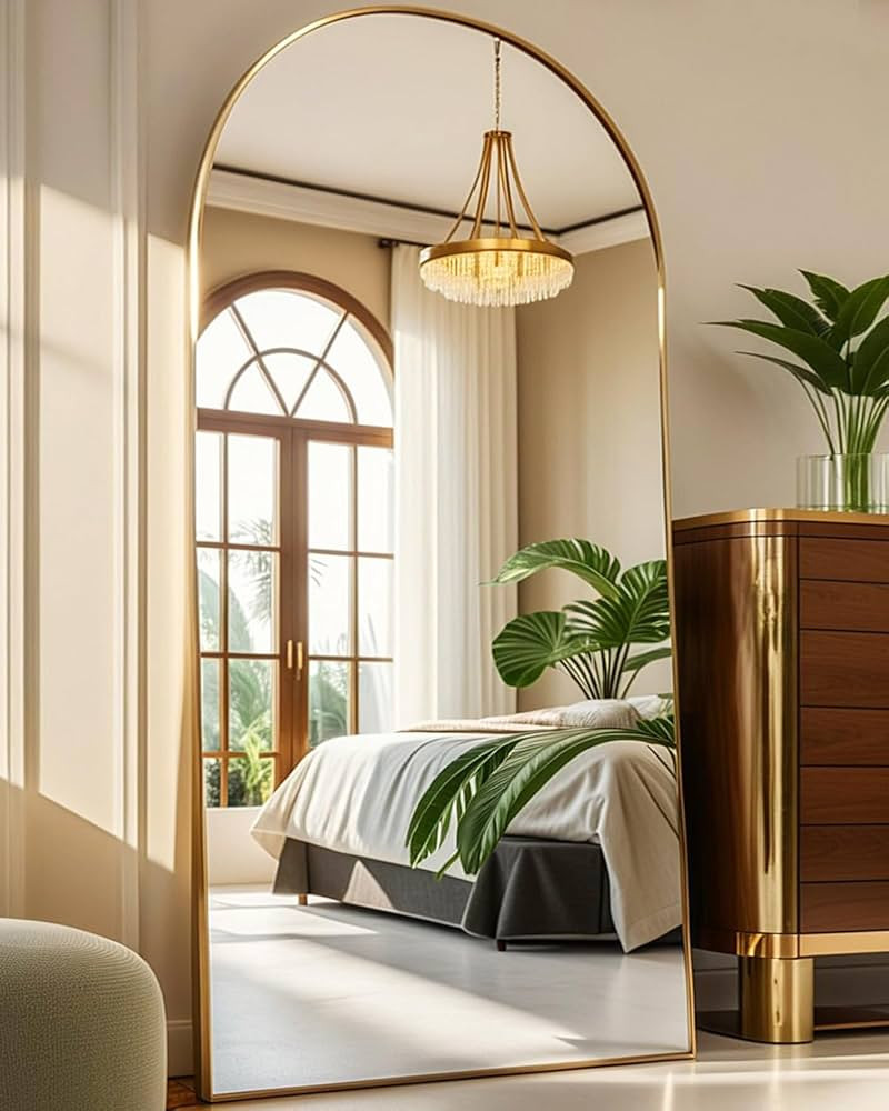 Oversized Full Length Mirror, Arched Body Mirror with Aluminum Stand, 76"x34", Hanging or Leaning... | Amazon (US)