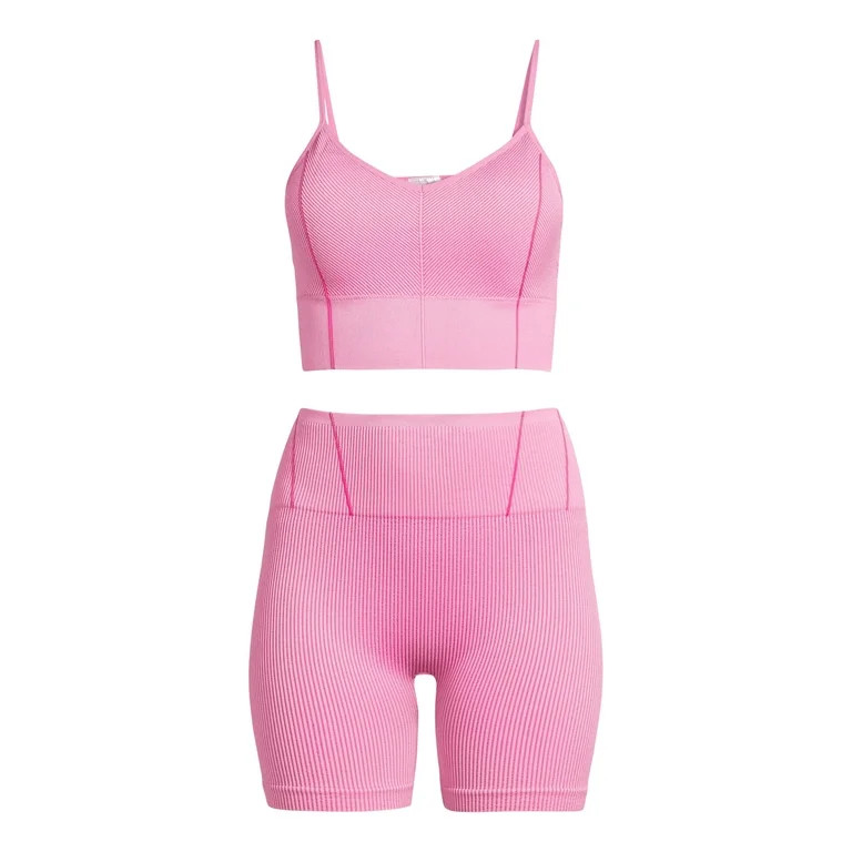 No Boundaries Juniors Ribbed Knit Cami Bra and Bike Shorts Set, 2-Piece | Walmart (US)