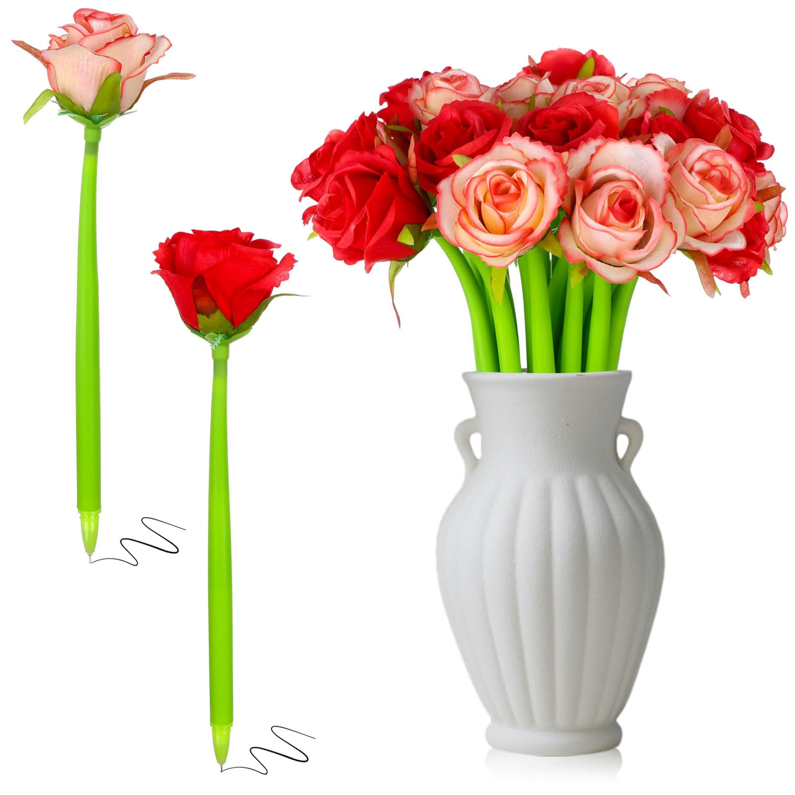 28 Pcs Flowers Pen Artificial Rose Pens Mother's Day Rose Shaped Ballpoint Pen Black 0.5mm Gel In... | Amazon (US)