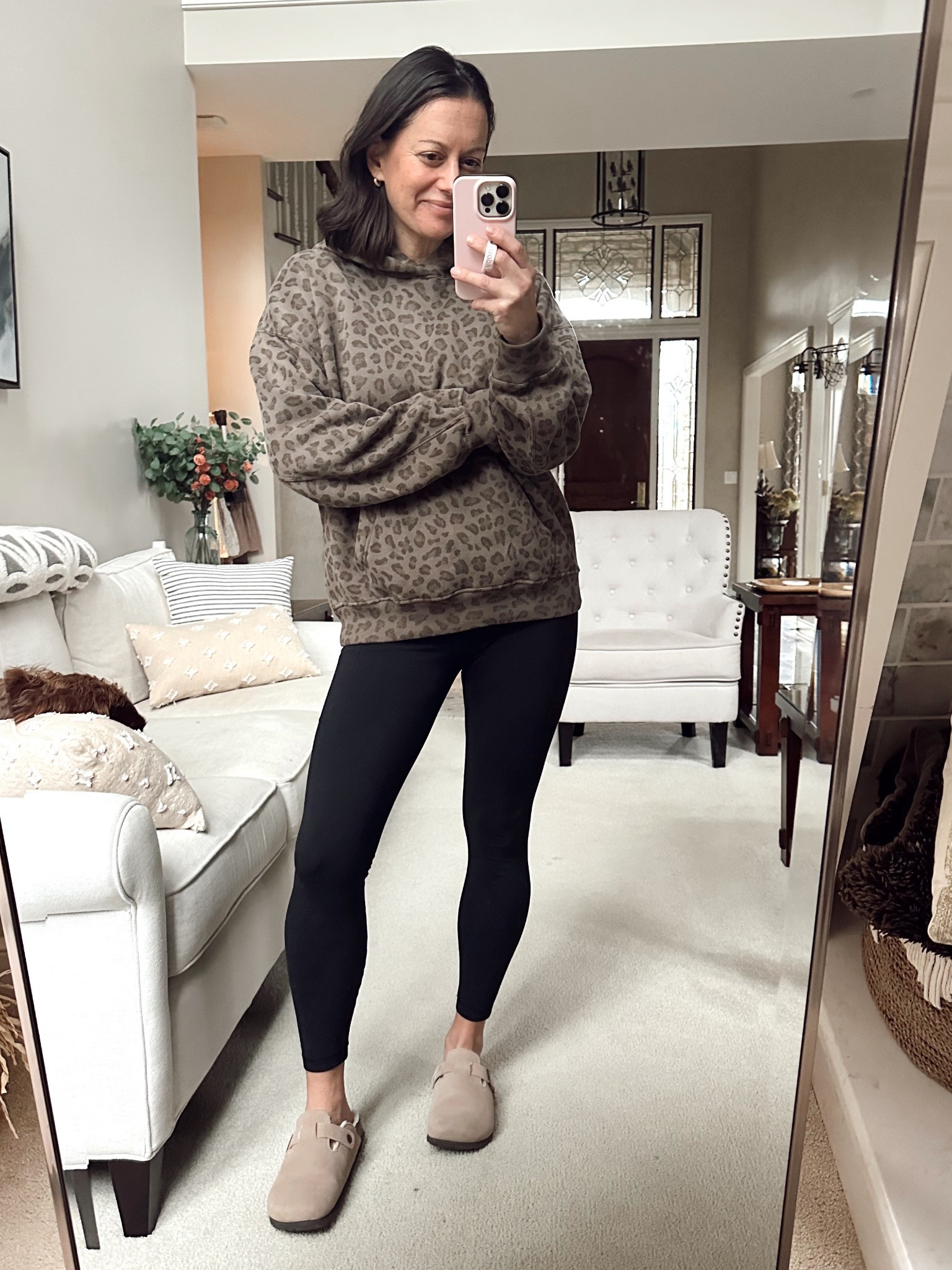 Comfy weekend outfit! Leopard hoodie runs true to size for an oversized fit! I’m in the small. 

Abercrombie hoodie, amazon leggings, amazon fur lined clogs.



#LTKActive #LTKOver40 #LTKootd