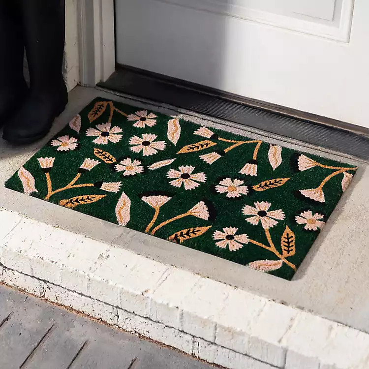 New! Green Floral Motif Doormat | Kirklands