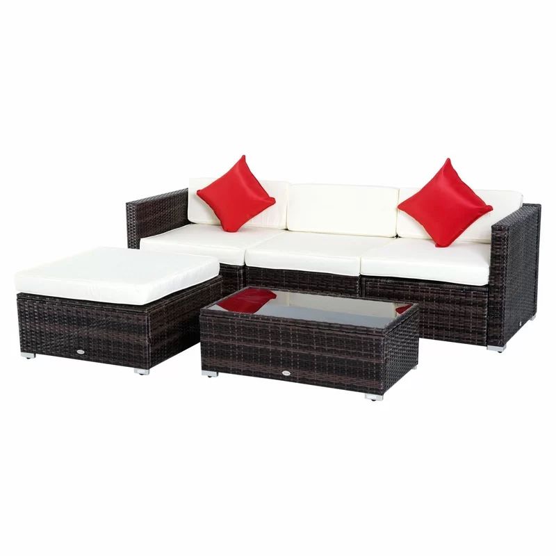Hazen 5 Piece Rattan Sectional Seating Group with Cushions | Wayfair North America