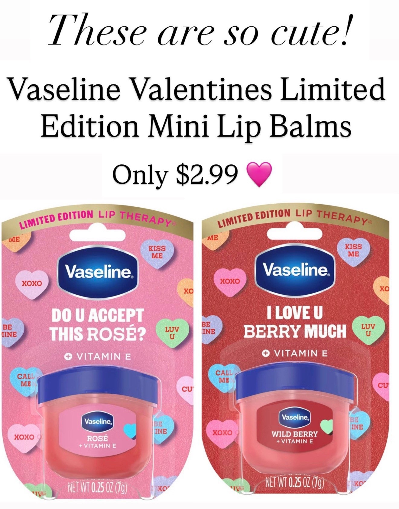I love these Vaseline valentine mini lip balms. They are only $2.99.

#LTKBeauty