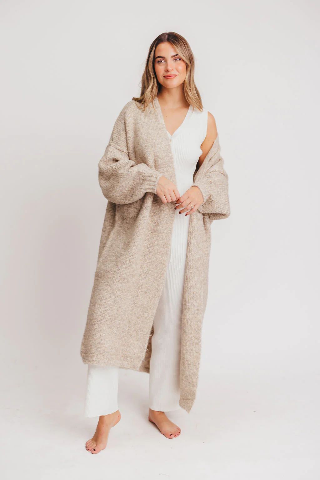 Amelia Oversized Rolled Edge Cardigan in Oatmeal | Worth Collective