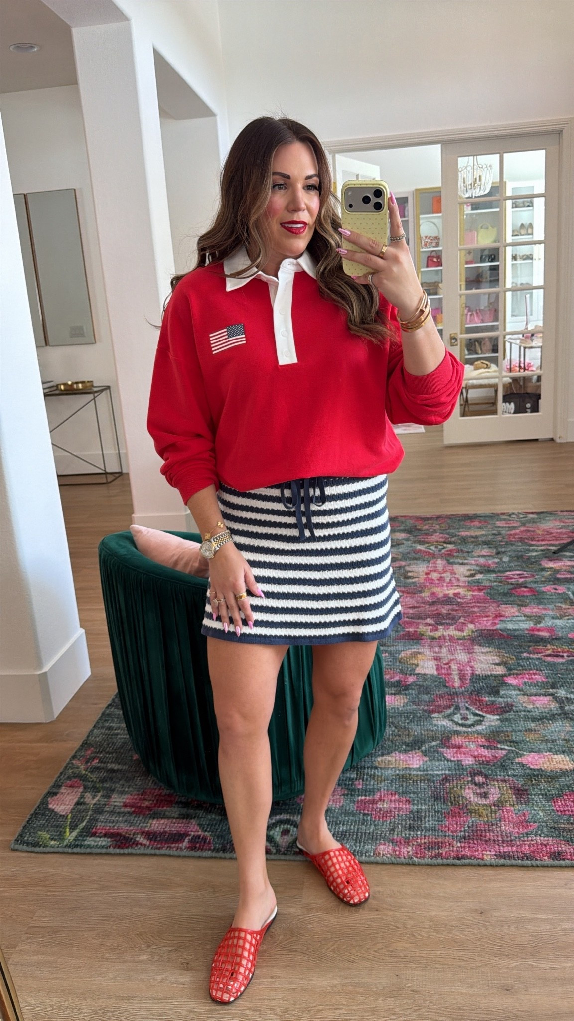 curvy midsize 4th of July outfit! wearing size medium in top (runs big!) and striped skirt

#LTKSeasonal #LTKMidsize