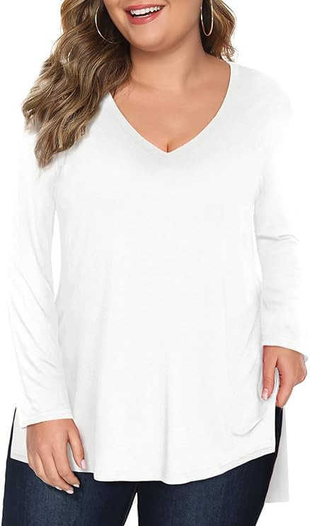 Florboom Women Plus Size Tops Long/Short Sleeve V Neck T Shirts Casual Loose Fit Basic Tee Tshirt | Amazon (US)