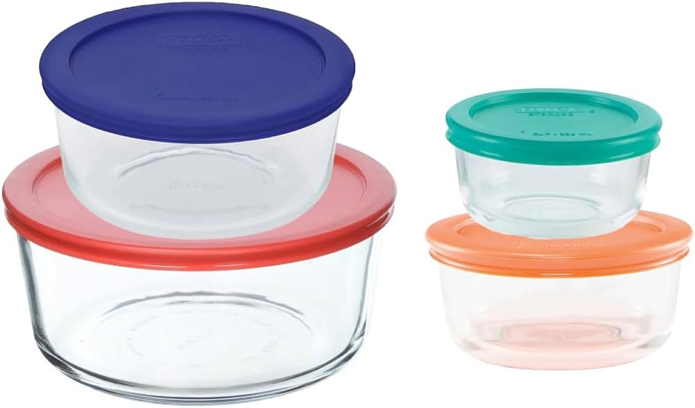 Utensilux Pyrex 8 Peice Round Bundle 4 Glass Storage Containers With Lids, 7-cup, 4-cup, 2-cup, &... | Amazon (US)