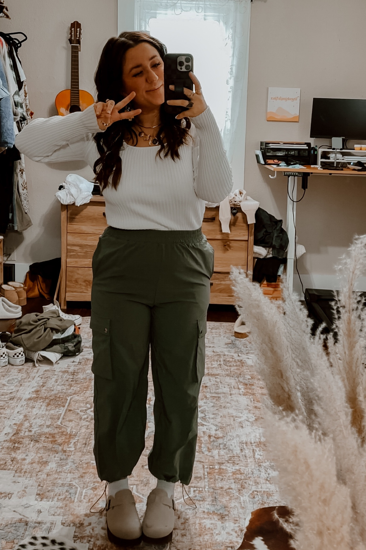 Nail day vlog outfit!! Wearing my two winter closet capsule wardrobe favs! Long sleeve stretchy ribbed shirt wearing medium fits TTS. Wearing medium in stretchy green cargo jogger pants. Platform birk clogs run TTS!!

#LTKSeasonal #LTKstyletip #LTKU