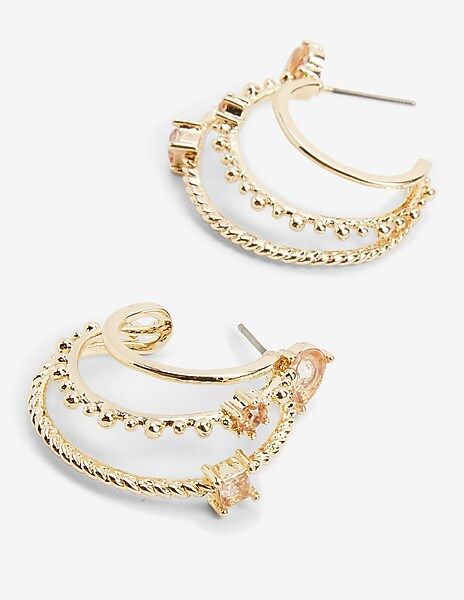 Triple Rhinestone Embellished Hoop Earrings | Express