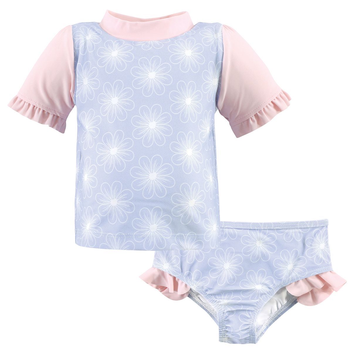Hudson Baby Infant Girl Swim Rashguard Set, Blue Floral | Target