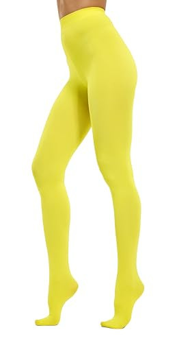 HeyUU Women's 80D Ultra Soft Opaque Tights, High Waist Solid Color Footed Pantyhose with 29 Colors (1Pair-Yellow, S-M) | Amazon (US)