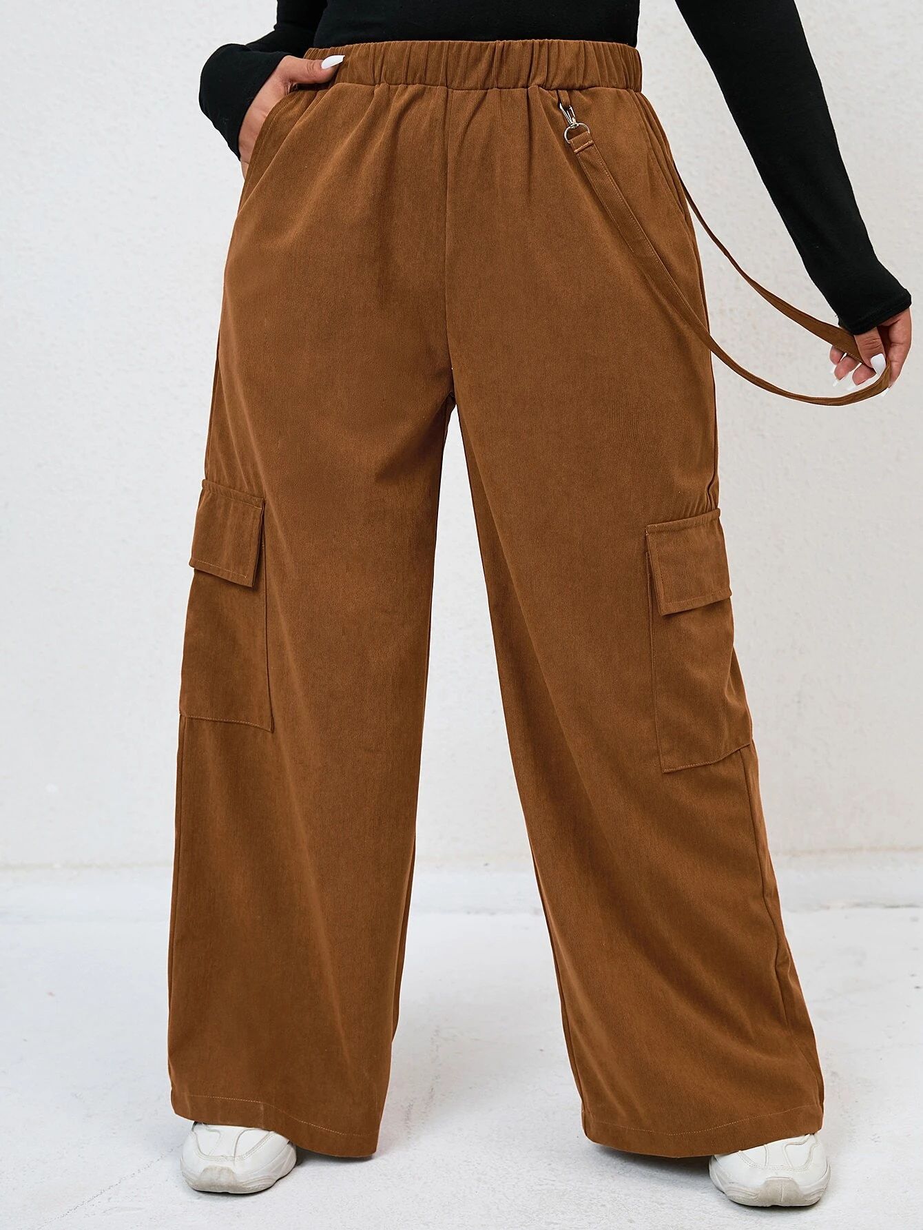 Plus Flap Pocket Side Corduroy Trousers | SHEIN