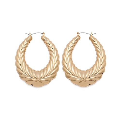 90s Bamboo Hoop Earrings for Women, Large Gold Statement Hoops, Retro Chola Jewelry for Party-oval | Amazon (US)