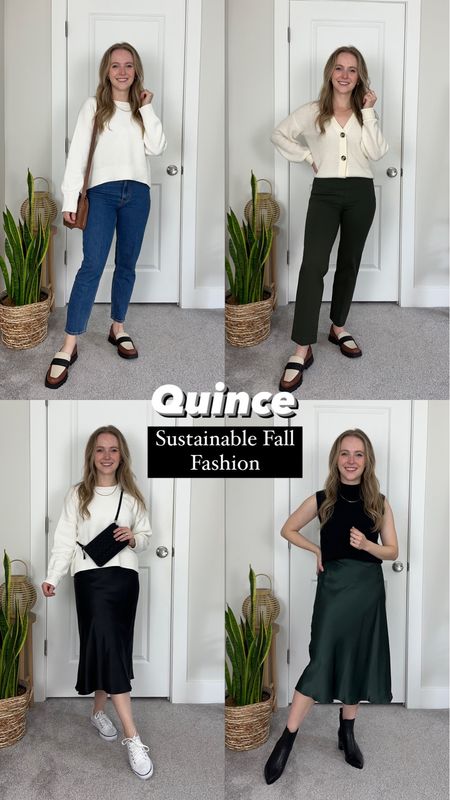 Quince sustainable fall fashion. 
New customers use “INFG-TWOSCOOPSOFSTYLE10” at checkout for 10% off. 
XS organic cotton sweater
Small alpaca cardigan
Small washable satin skirt
XS black mock neck 25 curve love short jeans

#LTKstyletip #LTKsalealert