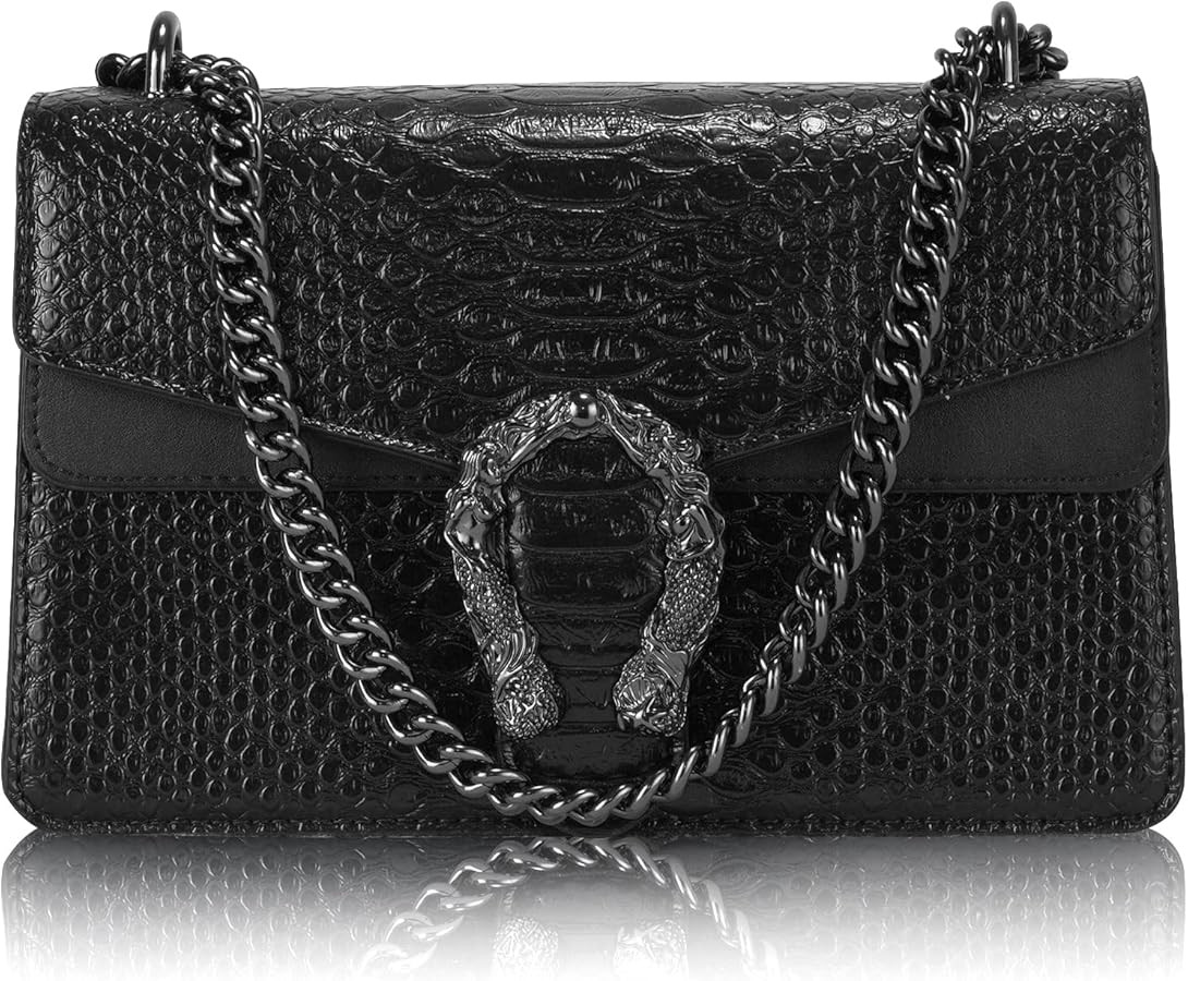 Aiqudou Crossbody Bag and Satchel Purse for Women - Fashion Snake Print Chain Purse Luxury PU Lea... | Amazon (US)