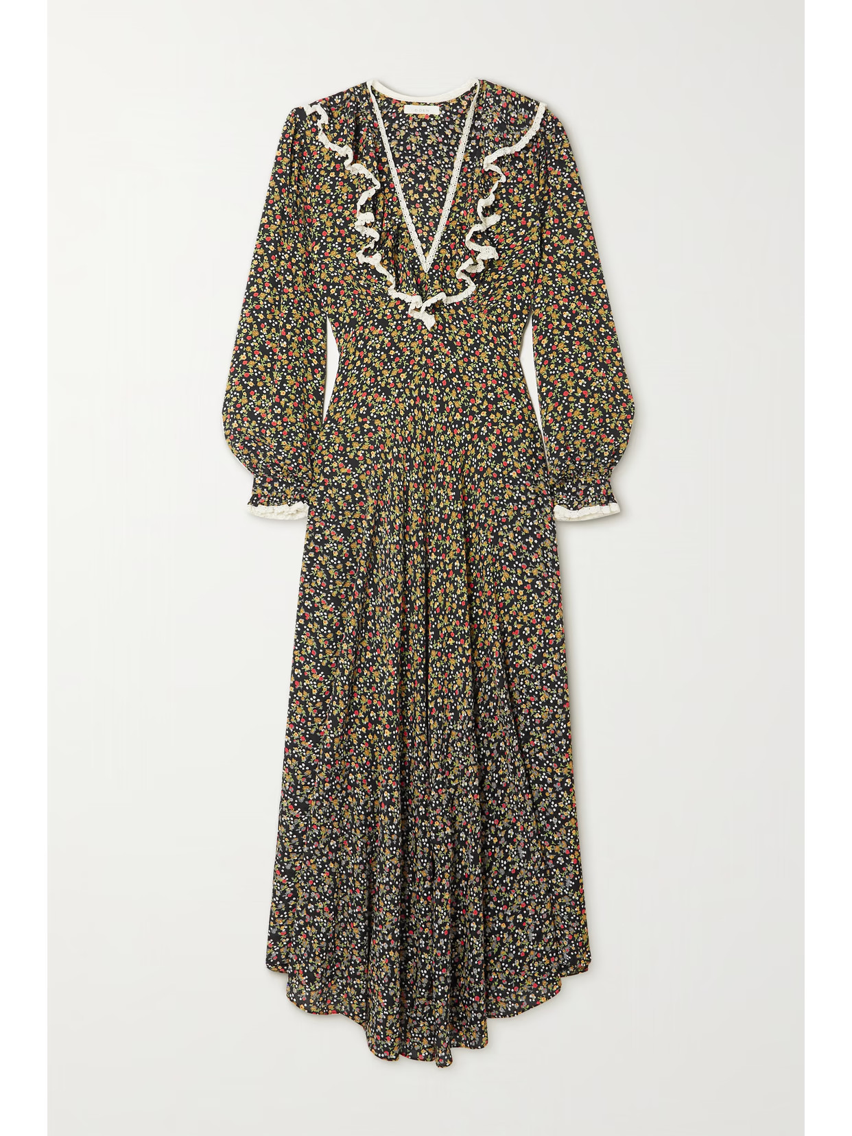 DÔEN - Eugenie Lace-trimmed Floral-print Crepe Dress - Black | NET-A-PORTER (UK & EU)