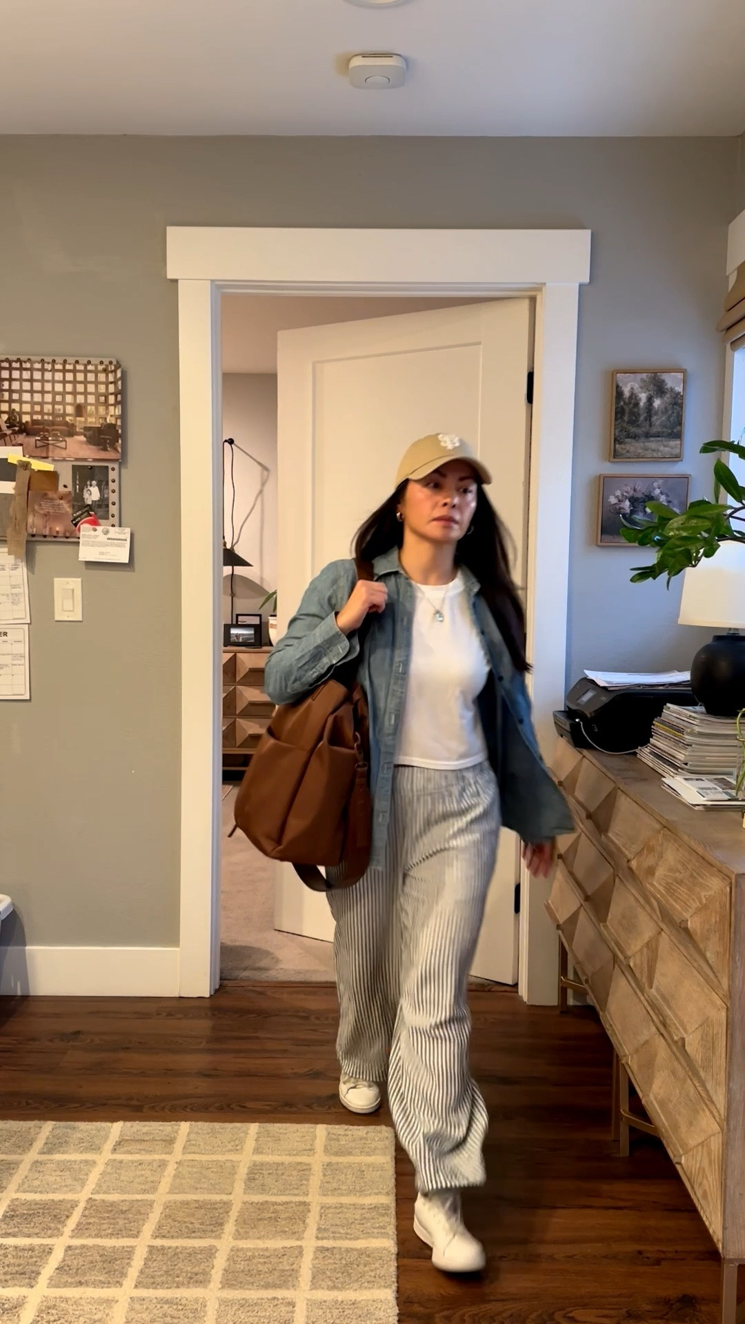 Summer work party at the lake today so went with a summery work OOTD. Striped linen pants (S), white cropped tee (S), denim shirt (S) and SF baseball cap.

#LTKPetite #LTKOver40 #LTKxMadewell
