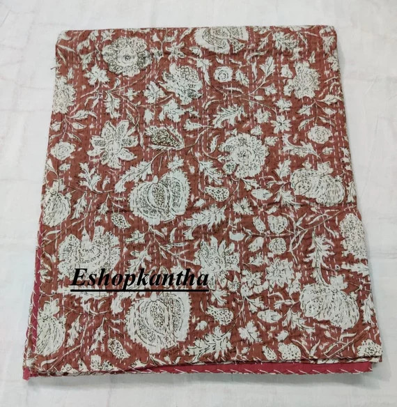 Floral Print Double Kantha Quilt Brown Kantha Blanket Throw | Etsy | Etsy (US)