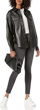 The Drop Women's @lisadnyc Faux Leather Long Shirt Jacket | Amazon (US)