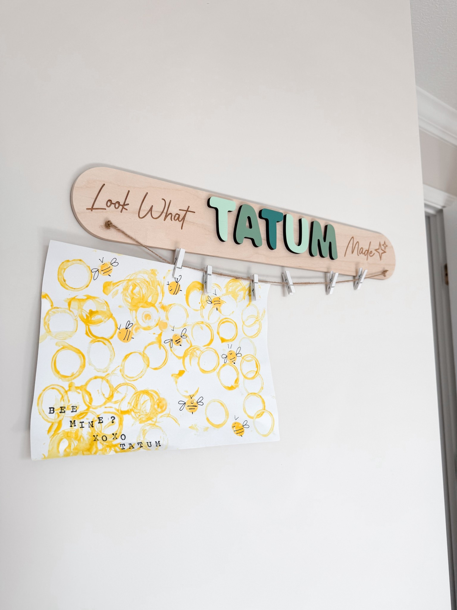 Look What Tatum Made Custom Sign - We have this hanging in our playroom to display all of Tatum’s arts and crafts!
Baby, Toddler, Pre School, and Kid Art Display | Craftroom Art and Craft Display | Board Display for Kids Craft | Playroom Decor | Arts and Crafts 

#LTKBump #LTKKids #LTKBaby