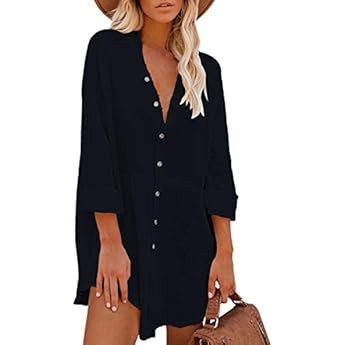 iGENJUN Women's Long Sleeve Button Down Tunic Dresses with Pockets | Amazon (US)