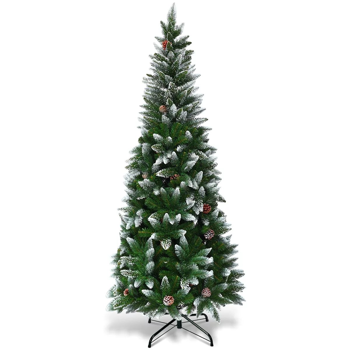 Costway 5ft Snow Flocked Unlit Pencil Christmas Tree Hinged Pine Cones | Walmart (US)