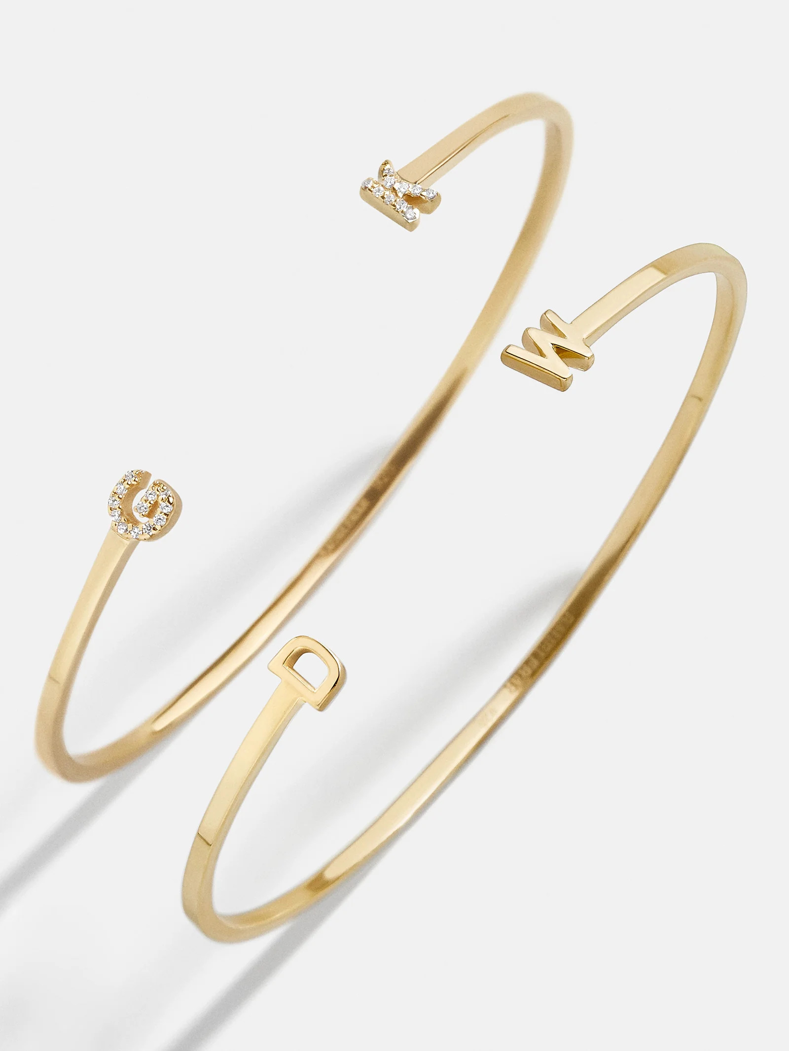 18K Gold Double Initial Custom Cuff Bracelet - Gold/Pavé | BaubleBar