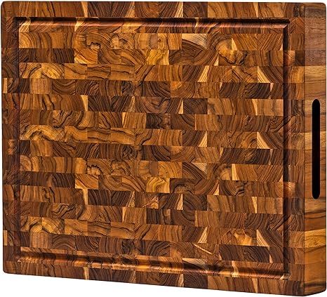 Large End Grain Butcher Block Cutting Board [2" Thick] Made of Teak Wood and Conditioned with Bee... | Amazon (US)