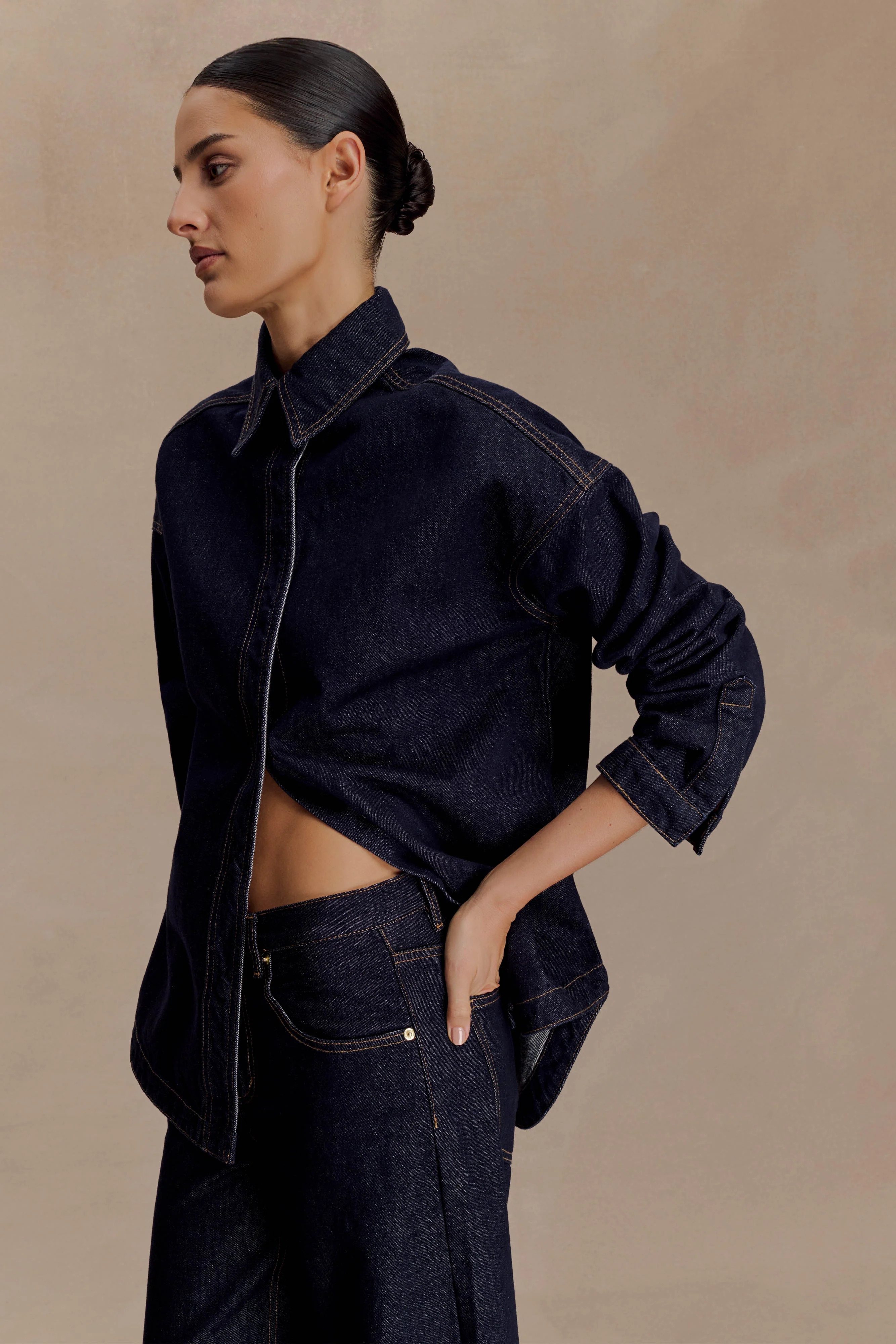 Lioda Oversized Denim Shirt - Washed Indigo Blue | MESHKI US