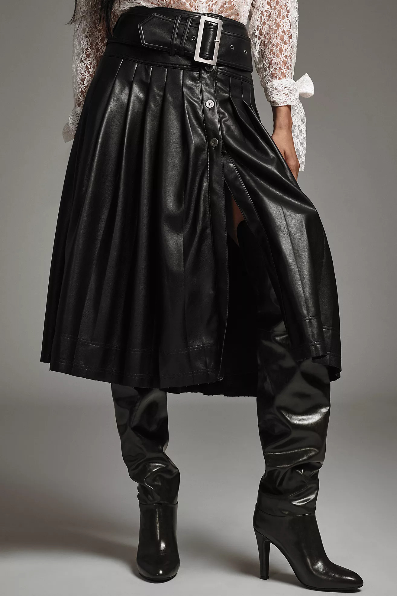 Pilcro Faux-Leather Low-Slung Midi Skirt | Anthropologie (US)