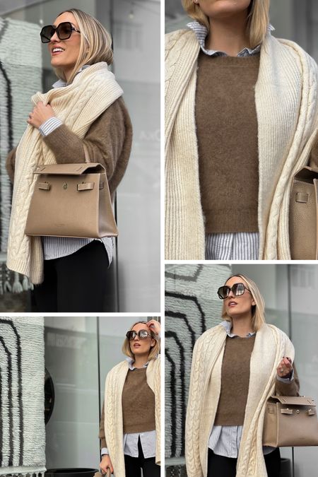 Cable-knit scarf, mohair sweater, oversized button down shirt, booty boost leggings, leather boots, gucci sunglasses, Christmas style, street style, casual looks, warmer fashion, seasonal style 

#LTKGiftGuide #LTKSeasonal #LTKsalealert
