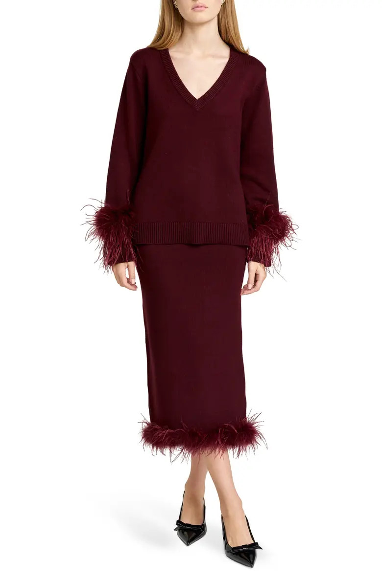 WAYF Bethany Feather Trim Knit Skirt | Nordstrom | Nordstrom