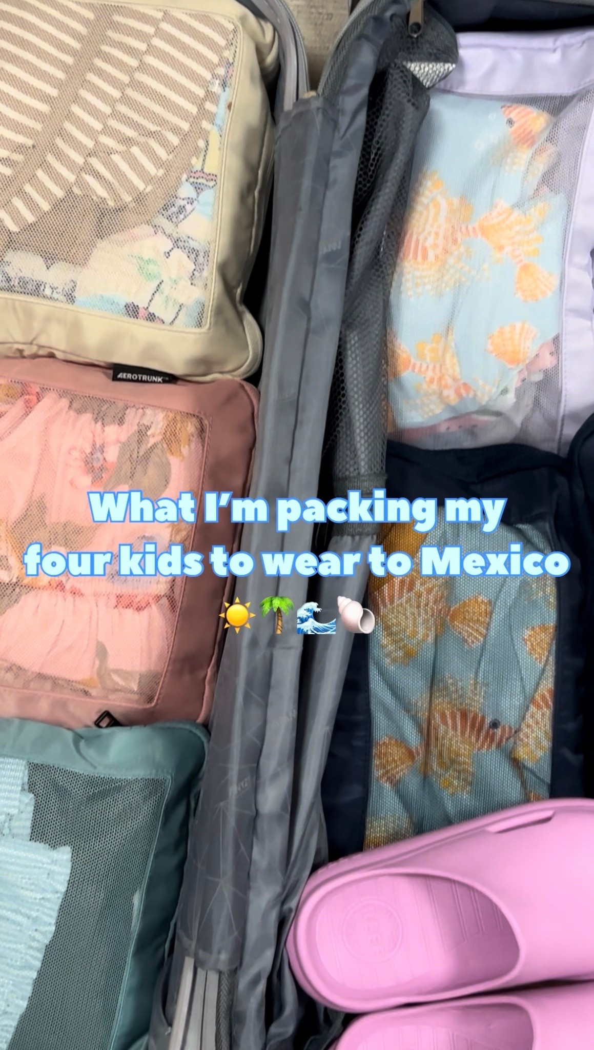 Everything i packed for my four kids to wear in Mexico 🌴☀️🌊🐚