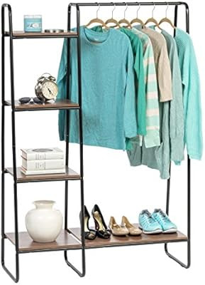 IRIS Metal Garment Rack with Wood Shelves, Black and Dark Brown | Amazon (CA)