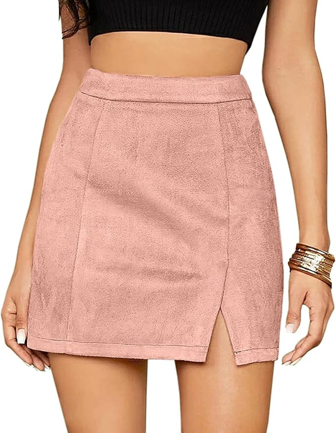 Mingnos Womens Faux Suede Leopard Print High Waisted Bodycon A-Line Mini Short Skirts | Amazon (US)