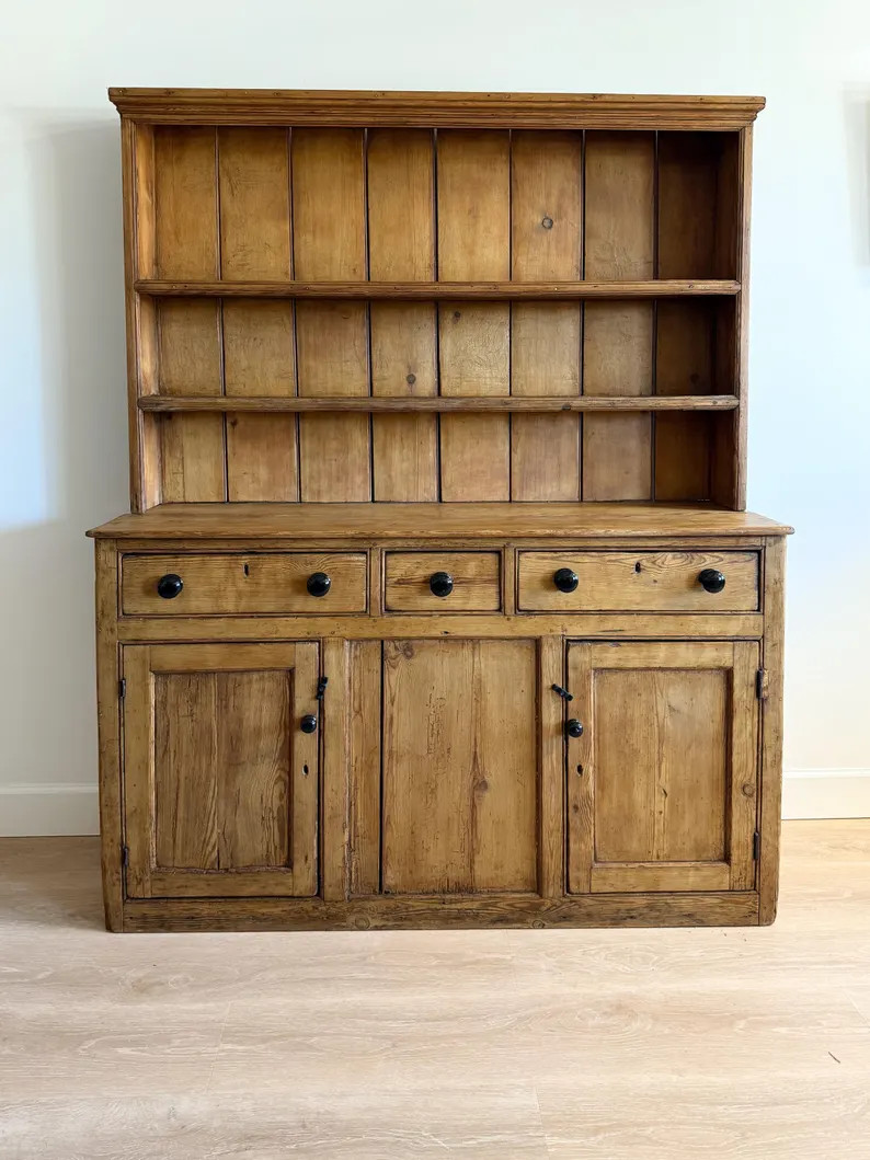 Large Antique English Pine Step-back Hutch - Etsy | Etsy (US)