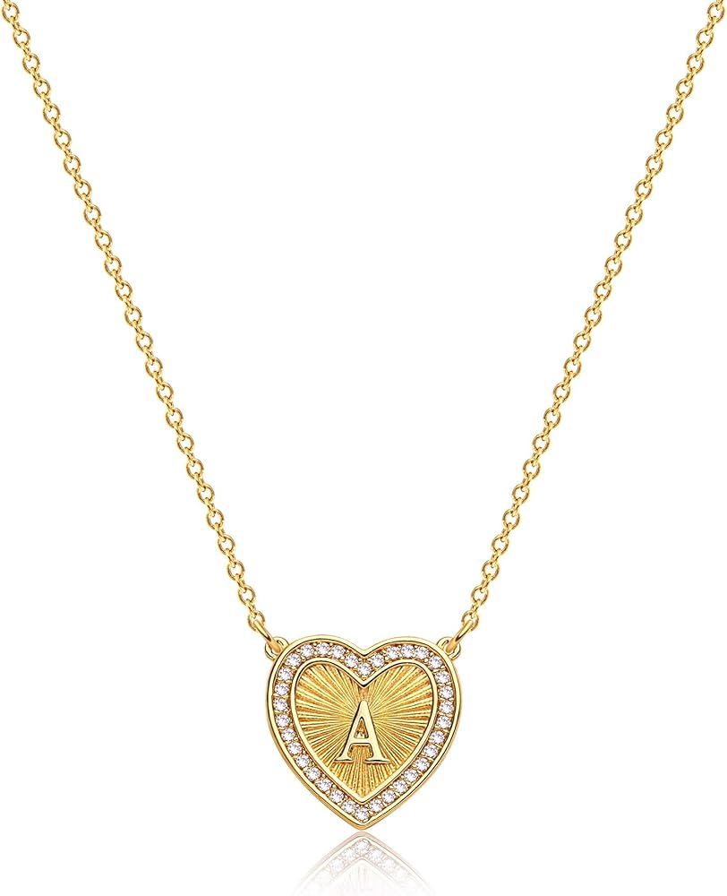 BENEIGE Dainty Heart Initial Necklaces for Women 26 Letters Alphabet CZ Pendent Necklace 14K Gold... | Amazon (US)