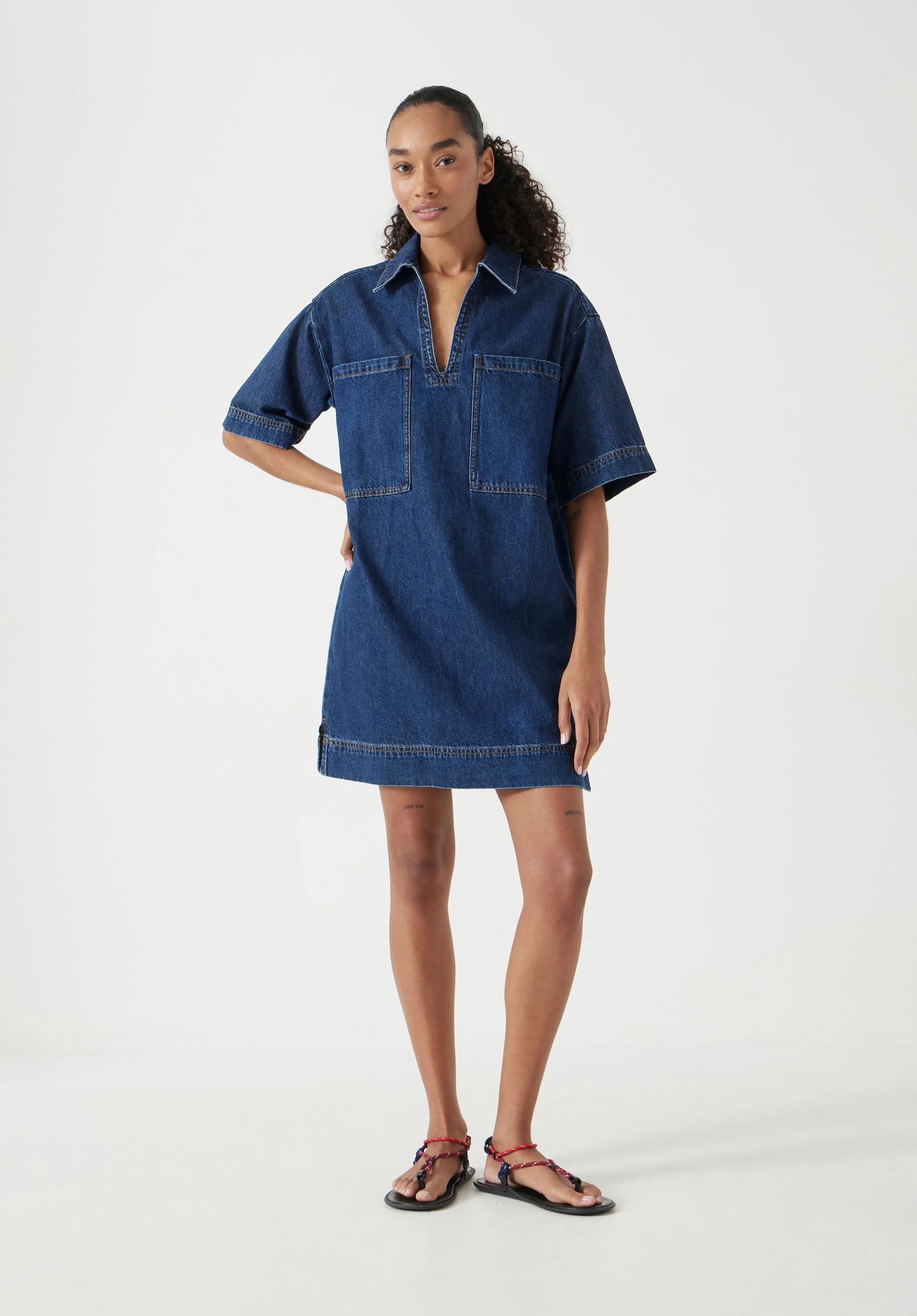 Alma Denim Contrast T-Shirt Dress | Hush UK
