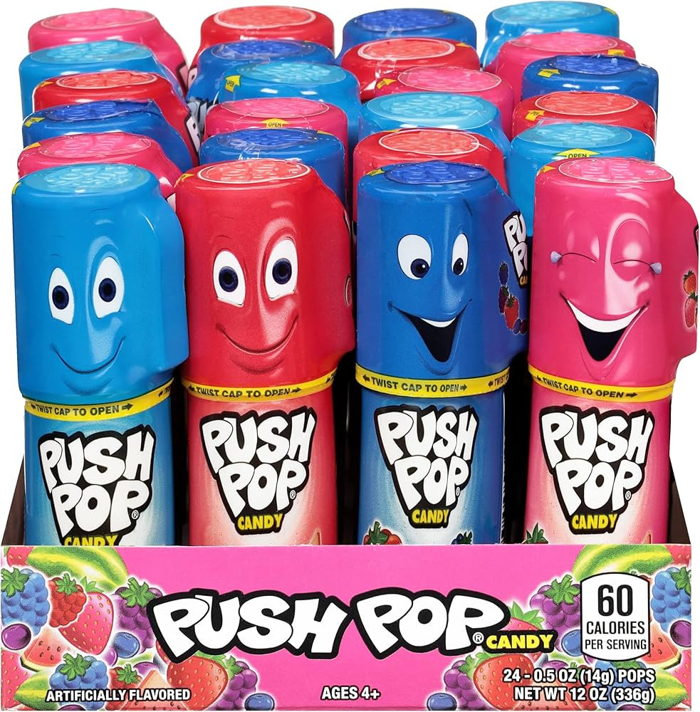 Push Pop Individually Wrapped Bulk Lollipop Variety Summer Party Pack - 24 Count Lollipop Suckers... | Amazon (US)
