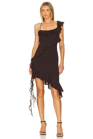 LPA Jess Flounce Mini Dress in Chocolate Brown from Revolve.com | Revolve Clothing (Global)