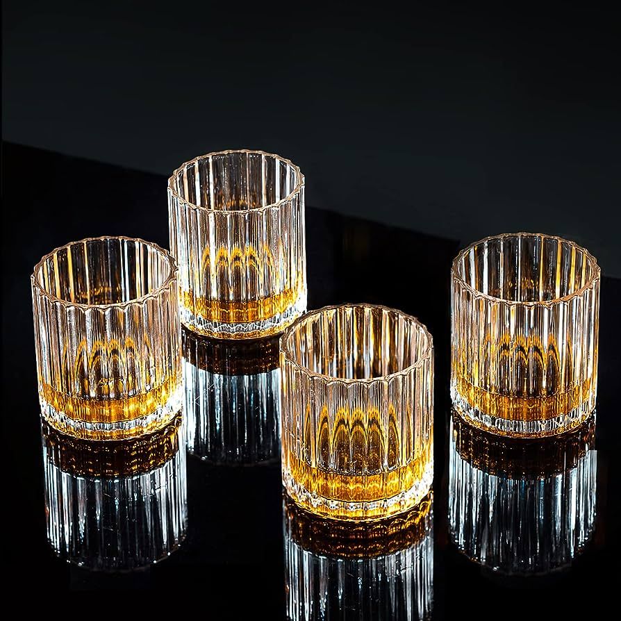 Combler Whiskey Glasses for Men, Bourbon Glass 10oz, Cocktail Glasses Set of 4, Rocks Glasses, Cr... | Amazon (US)