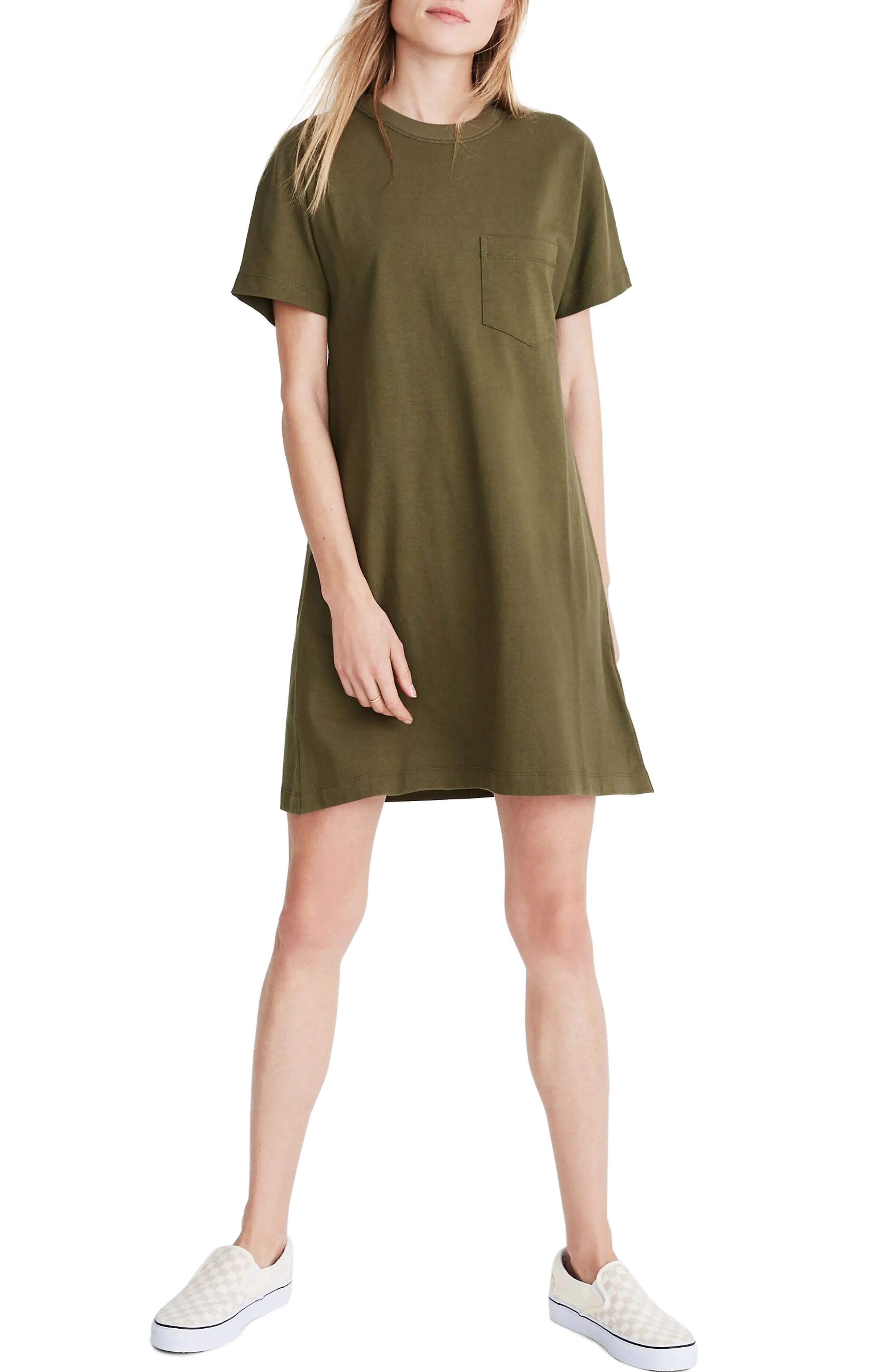 Women's Madewell Tomboy Pocket T-Shirt Dress, Size XX-Small - Green | Nordstrom