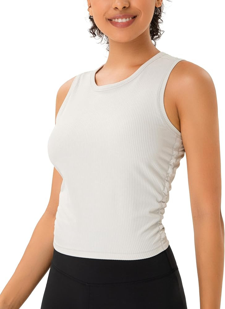 YUNOGA Workout Tank Tops for Women Athletic Sleeveless Ribbed Crop Tops Essentials High Neck Crew... | Amazon (US)