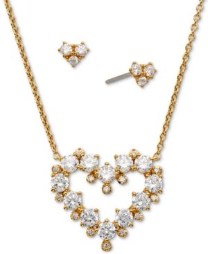 Eliot Danori Gold-Tone 2-Pc. Set Cubic Zirconia Heart Pendant Necklace & Matching Stud Earrings, Cre | Macys (US)