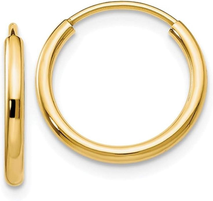 14K Gold Real Endless Round Hoop Earrings, (1.5mm Tube) | Amazon (US)