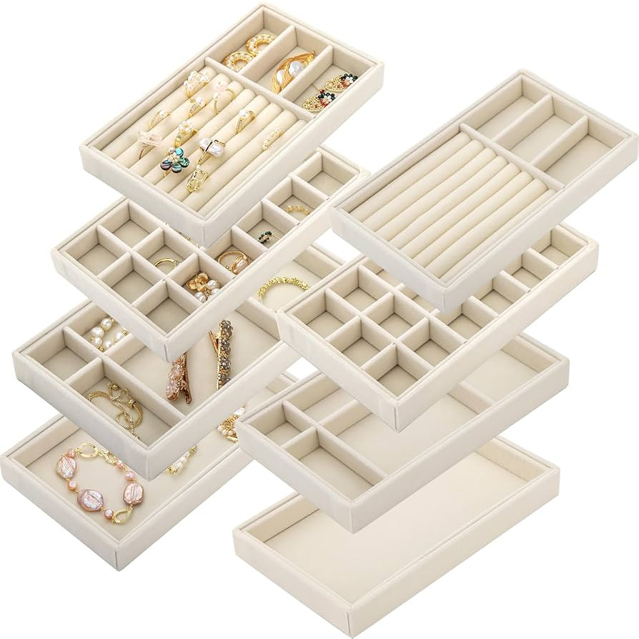 Elsjoy Set of 8 Velvet Jewelry Tray, Drawer Insert Divided Storage Holder Stackable Jewelry Organ... | Amazon (US)
