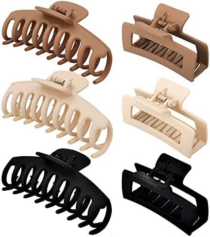6pcs Big Hair Claw Clips Neutral Colors Hair Clips For Women Claws Clips For Thick Hair Banana Cl... | Amazon (US)