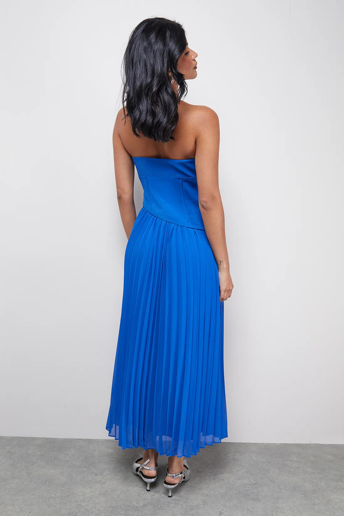 Bandeau Bodice Pleated Chiffon Midi Dress | Boohoo.com (UK & IE)